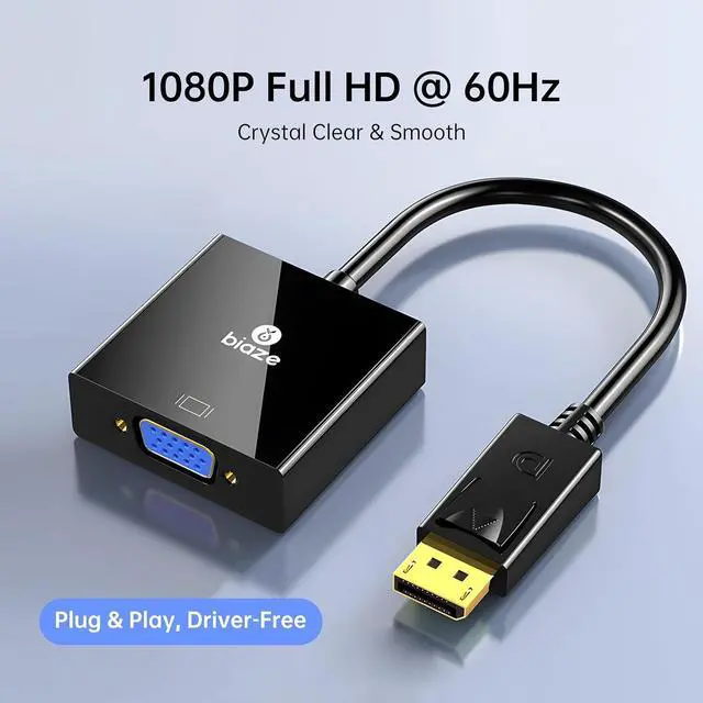 Alt view image 2 of 7 - DisplayPort to VGA Adapter \u2013 HD Video Converter (DP Male to VGA Female), 1080P 60Hz, Plug & Play for Laptop or Desktop to Monitor/Projector