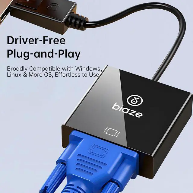 Alt view image 7 of 7 - DisplayPort to VGA Adapter \u2013 HD Video Converter (DP Male to VGA Female), 1080P 60Hz, Plug & Play for Laptop or Desktop to Monitor/Projector