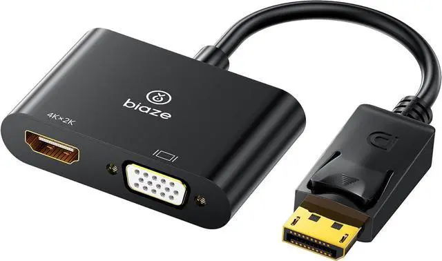 Main image of DisplayPort to HDMI & VGA Adapter \u2013 DP 2\u2011in\u20111 4K/1080P Video Converter (DP Male to HDMI & VGA Female), Plug & Play for Laptops, Desktops, Projectors