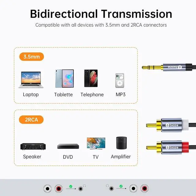 Alt view image 3 of 6 - 3.5mm to RCA Audio Cable, 16FT RCA Male to 3.5mm Male Audio Adapter for Smartphones, MP3, Tablets, Speakers, HDTV