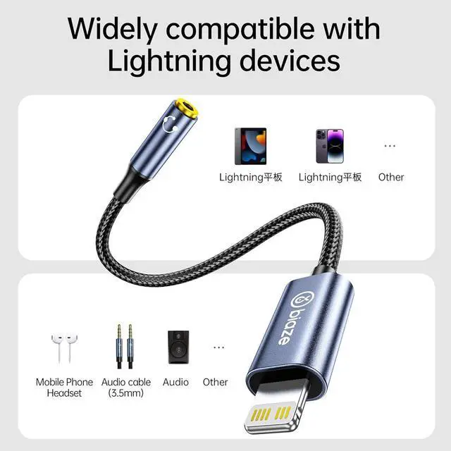 Alt view image 3 of 6 - iPhone Headphone Adapter, Lightning to 3.5mm Adapter Auxiliary Adapter, Compatible with iPhone 14/13 /12/11 Full Series/SE/X/XR/XS/8 (Lightning to 3.5mm)