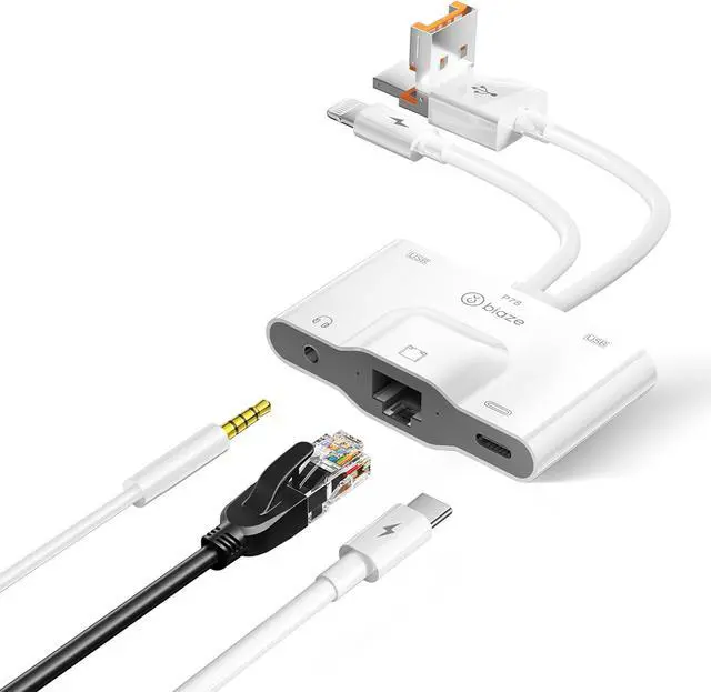 Main image of USB to Ethernet Adapter, 5 in 1 RJ45 Ethernet LAN Network Adapter with 3.5mm Audio Port, USB C Port and USB Port Compatible with iPhone 16/15, Laptop, MacBook, PC with Windows (RJ45 5-in-1 USB hub)