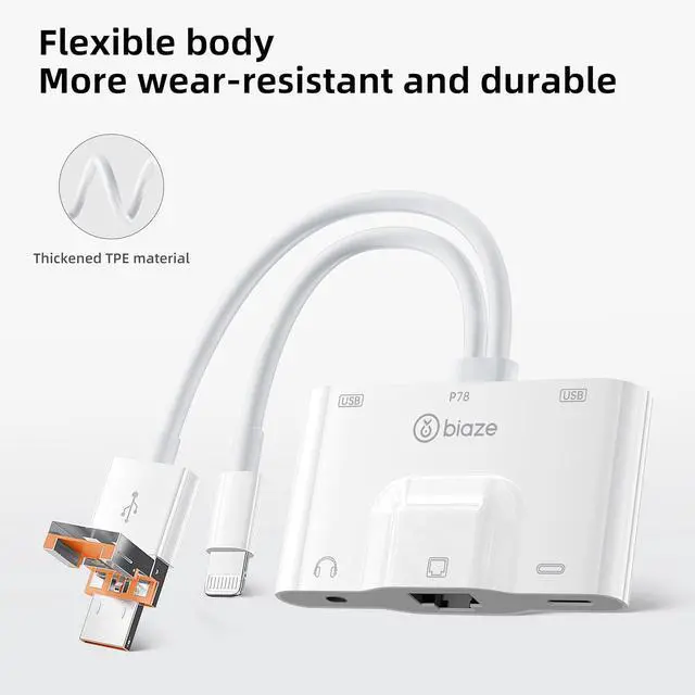 Alt view image 4 of 6 - USB to Ethernet Adapter, 5 in 1 RJ45 Ethernet LAN Network Adapter with 3.5mm Audio Port, USB C Port and USB Port Compatible with iPhone 16/15, Laptop, MacBook, PC with Windows (RJ45 5-in-1 USB hub)