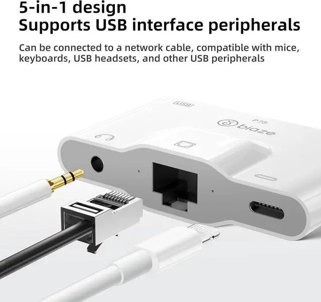 Alt view image 5 of 6 - USB to Ethernet Adapter, 5 in 1 RJ45 Ethernet LAN Network Adapter with 3.5mm Audio Port, USB C Port and USB Port Compatible with iPhone 16/15, Laptop, MacBook, PC with Windows (RJ45 5-in-1 USB hub)