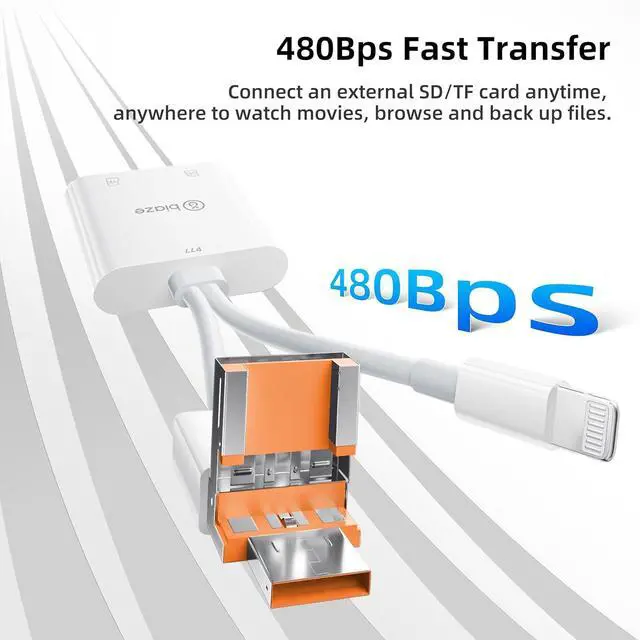 Alt view image 2 of 6 - 2-in-1 SD Card Reader for iPhone, Lightning USB 3.0 USB C Triple Port SD Card Adapter Supports SD and MicroSD Memory Card Plug and Play Trail Game Camera No Application Required(2-in-1 Card Reader)