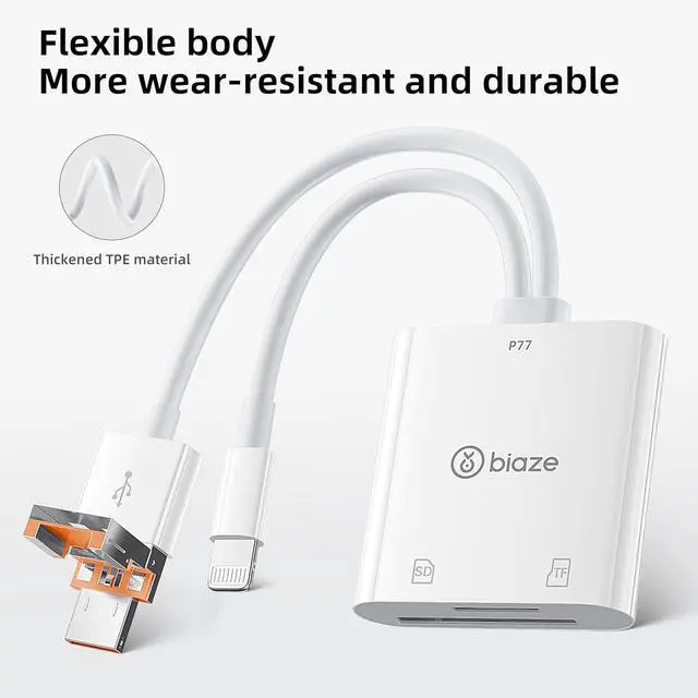 Alt view image 6 of 6 - 2-in-1 SD Card Reader for iPhone, Lightning USB 3.0 USB C Triple Port SD Card Adapter Supports SD and MicroSD Memory Card Plug and Play Trail Game Camera No Application Required(2-in-1 Card Reader)