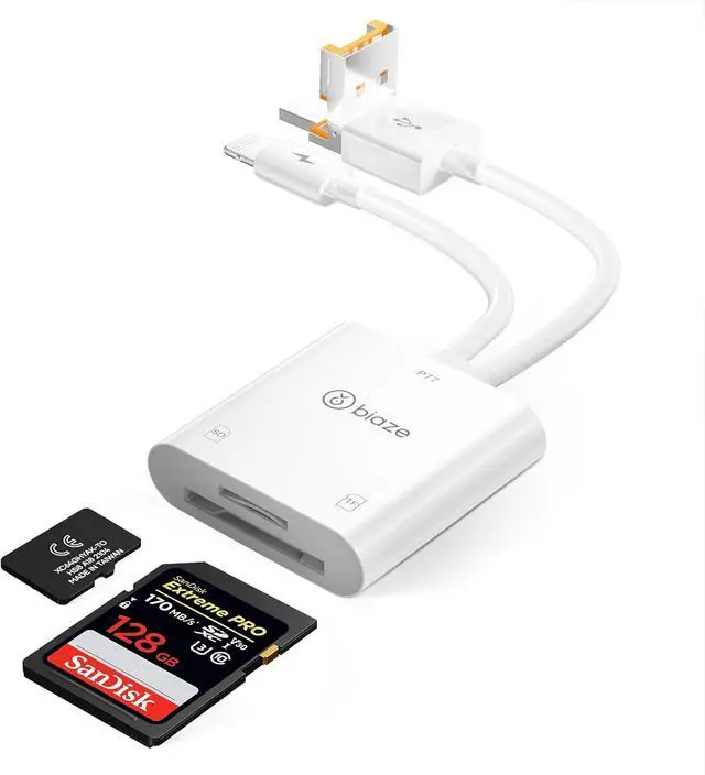 Main image of 2-in-1 SD Card Reader for iPhone, Lightning USB 3.0 USB C Triple Port SD Card Adapter Supports SD and MicroSD Memory Card Plug and Play Trail Game Camera No Application Required(2-in-1 Card Reader)