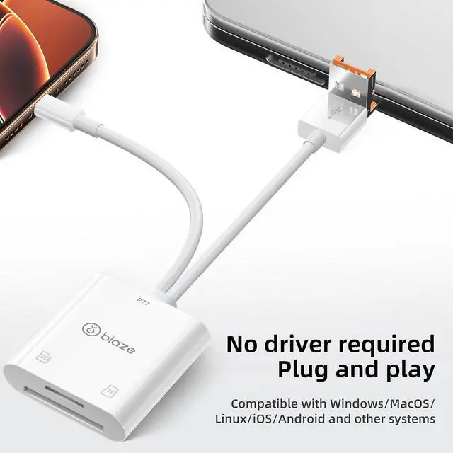 Alt view image 3 of 6 - 2-in-1 SD Card Reader for iPhone, Lightning USB 3.0 USB C Triple Port SD Card Adapter Supports SD and MicroSD Memory Card Plug and Play Trail Game Camera No Application Required(2-in-1 Card Reader)