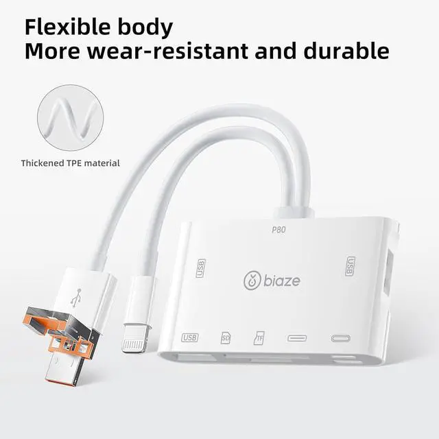 Alt view image 4 of 6 - 7-in-1 SD Card Reader for iPhone, Lightning/USB C/USB OTG Adapter, SD and MicroSD Memory Card Reader for Phone/Pad/PC/Laptop/USB C and USB A Devices Plug and Play No Application Required