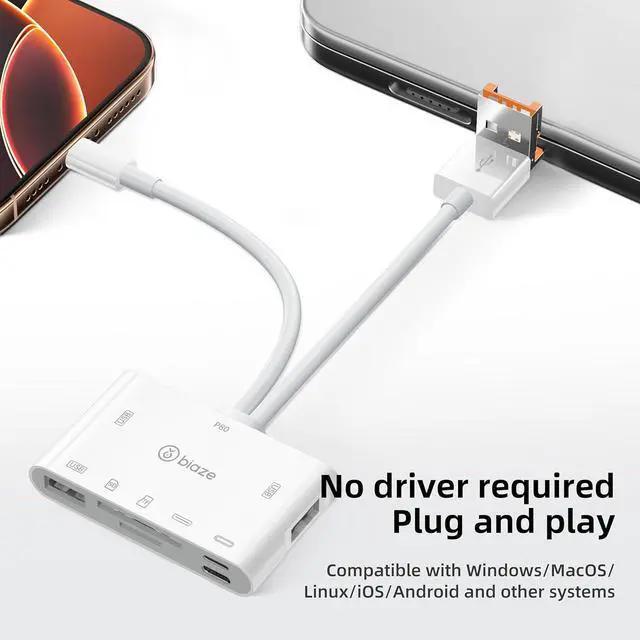 Alt view image 5 of 6 - 7-in-1 SD Card Reader for iPhone, Lightning/USB C/USB OTG Adapter, SD and MicroSD Memory Card Reader for Phone/Pad/PC/Laptop/USB C and USB A Devices Plug and Play No Application Required