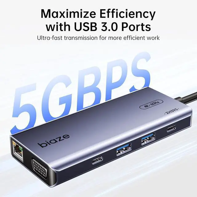 Alt view image 4 of 6 - 10-in-1 USB C Hub Multiport Adapter, 4K60Hz HDMI & VGA, 100W PD Charging, Gigabit Ethernet, USB 3.0, SD/TF Card Reader, 3.5mm Audio, for MacBook, iPad, D-ell, H-P and More Type C Laptops
