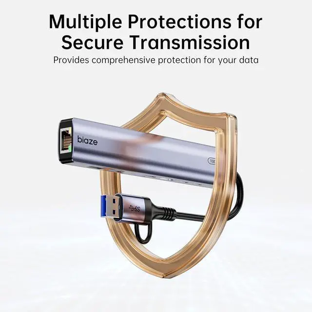 Alt view image 4 of 6 - 9-in-1 USB/USB C Hub Adapter for MacBook, iPhone,3 USB Ports (2xUSB 3.0, USB 2.0), 100M Ethernet, SD/TF Card Reader, 3.5mm Audio, 2X USB-C Data Ports,No Driver Required