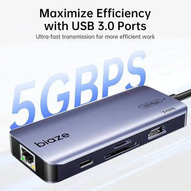 Alt view image 4 of 6 - 8-in-1 USB C Hub Adapter for MacBook, 4K60Hz HDMI, 100W PD Charging, USB 3.0, USB 2.0 * 2, SD/TF Card Reader, 100M Ethernet, 7 Ports Dongle for MacBook Pro/Air, iPad Pro, iPhone