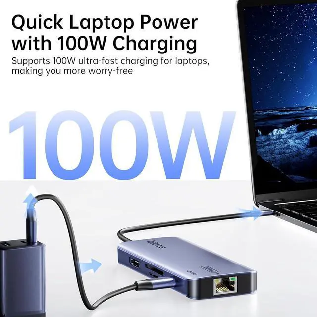 Alt view image 5 of 6 - 8-in-1 USB C Hub Adapter for MacBook, 4K60Hz HDMI, 100W PD Charging, USB 3.0, USB 2.0 * 2, SD/TF Card Reader, 100M Ethernet, 7 Ports Dongle for MacBook Pro/Air, iPad Pro, iPhone