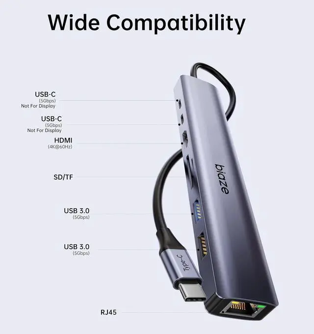 Alt view image 2 of 6 - 8-in-1 USB-C Hub for MacBook Pro with 4K HDMI Adapter, Supporting 100W PD Fast Charging, 100Mbps Ethernet, 2 USB 3.0 Ports, and SD/TF Card Reader. Compatible with MacBook and Type-C laptops.