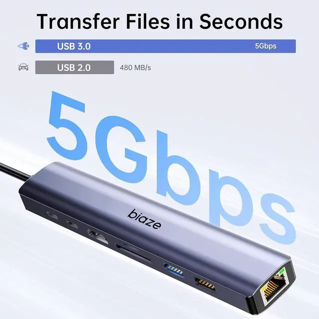 Alt view image 3 of 6 - 8-in-1 USB-C Hub for MacBook Pro with 4K HDMI Adapter, Supporting 100W PD Fast Charging, 100Mbps Ethernet, 2 USB 3.0 Ports, and SD/TF Card Reader. Compatible with MacBook and Type-C laptops.