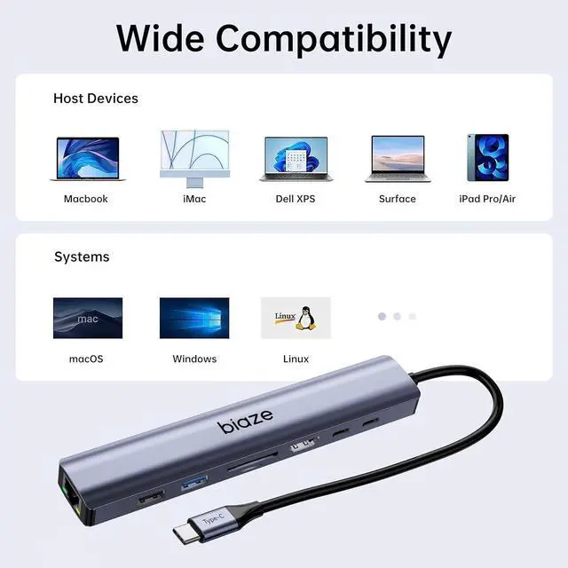 Alt view image 5 of 6 - 8-in-1 USB-C Hub for MacBook Pro with 4K HDMI Adapter, Supporting 100W PD Fast Charging, 100Mbps Ethernet, 2 USB 3.0 Ports, and SD/TF Card Reader. Compatible with MacBook and Type-C laptops.