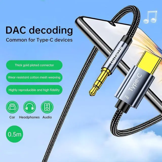 Alt view image 6 of 7 - USB C to 3.5mm Audio Aux Jack Cable \u2013 USB\u2011C to Aux Adapter with Built\u2011in DAC, 48 kHz/16\u2011Bit High\u2011Res Sound \u2013 Plug & Play for Headphones, Speakers, Car Audio, 0.5 m