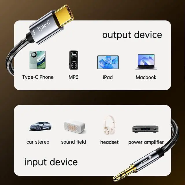 Alt view image 7 of 7 - USB C to 3.5mm Audio Aux Jack Cable \u2013 USB\u2011C to Aux Adapter with Built\u2011in DAC, 48 kHz/16\u2011Bit High\u2011Res Sound \u2013 Plug & Play for Headphones, Speakers, Car Audio, 0.5 m