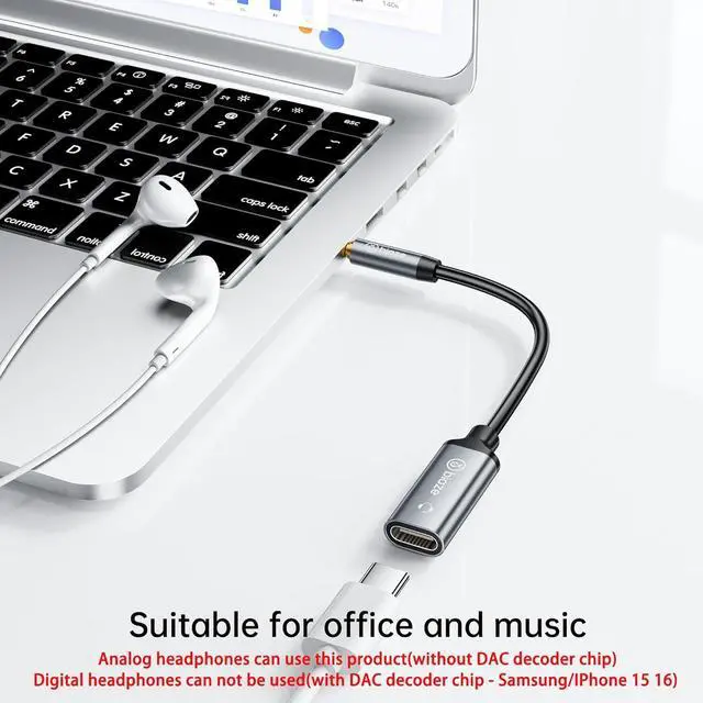 Alt view image 2 of 6 - USB C Female to 3.5mm Male Audio Cable Cord Analog Cable Type-C Converter Headphone Jack Adapter Compatible with MP3 Players, CD Players, Laptops, Tablets, Smartphone