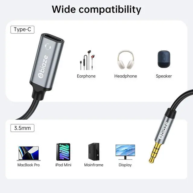 Alt view image 4 of 6 - USB C Female to 3.5mm Male Audio Cable Cord Analog Cable Type-C Converter Headphone Jack Adapter Compatible with MP3 Players, CD Players, Laptops, Tablets, Smartphone