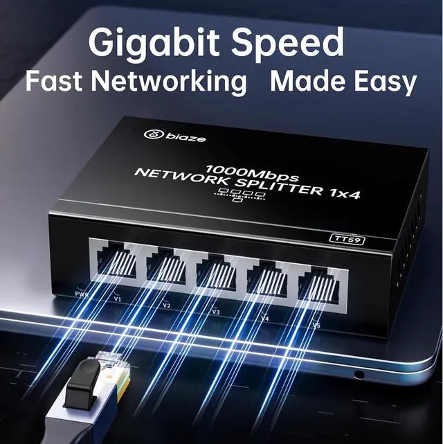 Alt view image 3 of 6 - 4-Port Ethernet Splitter, Gigabit LAN Network Hub Adapter 1 to 4, Plug & Play Internet Cable Connector for Home/Office/School, Cat6 RJ45 Splitter for PC/Modem/Router/Gaming (1000Mbps)