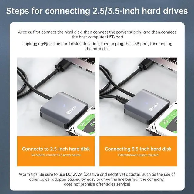 Alt view image 4 of 7 - SATA to USB 3.0 Adapter Cable  5Gbps UASP Data Cable + 12V/2A Power Adapter Kit Works with 2.5 SSD, 3.5 HDD, DVD/CD Drives  Plug & Play, No Driver