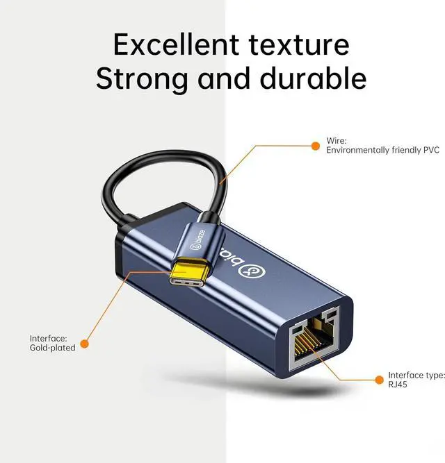 Alt view image 3 of 6 - USB-C to Ethernet Adapter Gigabit RJ45, 1000Mbps USB C Network Converter for Nintendo Switch/Laptop/MacBook/Steam Deck/Tablet/Mobile, Plug and Play Wired Network Adapter