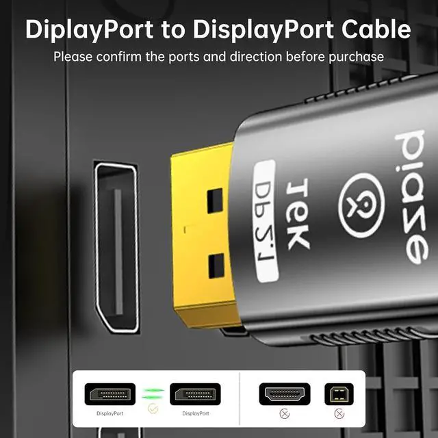 Alt view image 5 of 5 - DisplayPort 2.1 Cable 16K Ultra HD 80Gbps 240Hz, 8K@60Hz 4K@240Hz, HDR Support, Gold-Plated Connector, Nylon Braided - 10ft/3M for Gaming PC/Monitor/PS5/Projector
