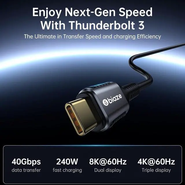 Alt view image 2 of 7 - USB C Thunderbolt 4 Cable(3.94FT, 240W), USB C to USB C Cable USB 4 Data Cable, 40Gbps, 8K HD Display, Thunderbolt 4/3 Compatible, for iPhone 16, MacBook, Hub, Docking and More