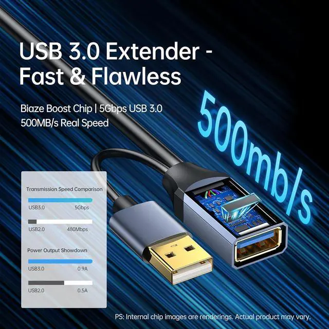Alt view image 2 of 7 - USB Extension Cable USB 3.0 Extension Cord Type A Male to Female Cord Nylon Braided High Data Transfer Compatible with USB Keyboard, Mouse, Flash Drive(30ft)
