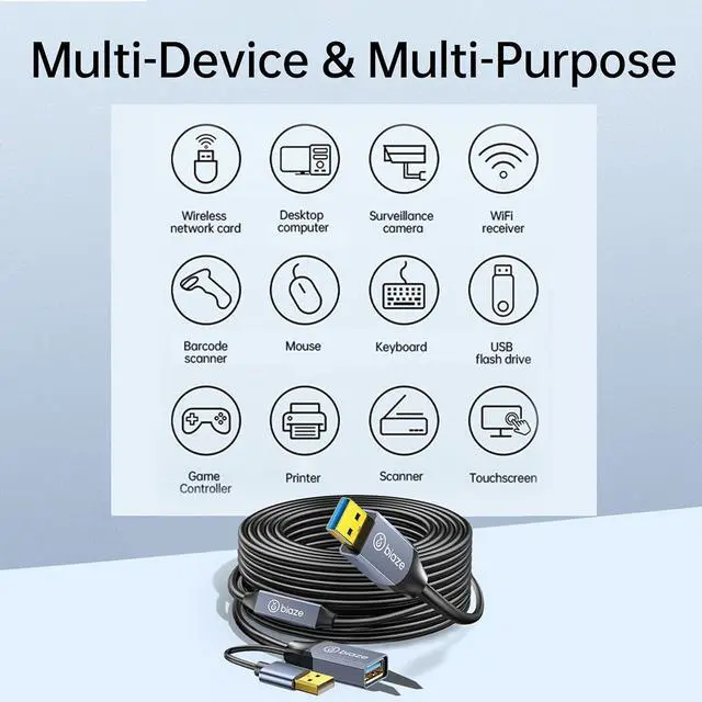 Alt view image 7 of 7 - USB Extension Cable USB 3.0 Extension Cord Type A Male to Female Cord Nylon Braided High Data Transfer Compatible with USB Keyboard, Mouse, Flash Drive(30ft)