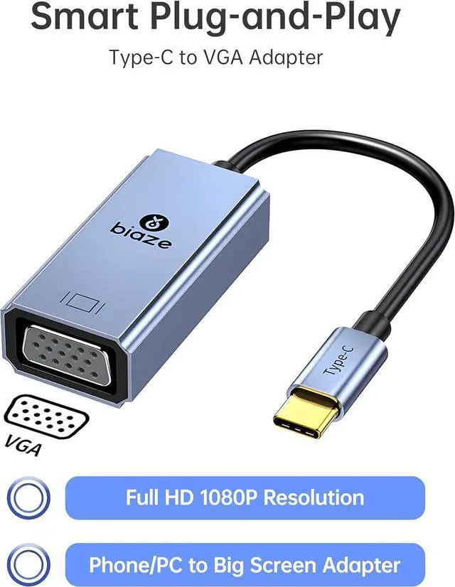 Alt view image 2 of 7 - USB C to VGA Adapter, High\u2011Definition Type C to VGA Converter \u2013 Compatible with MacBook, iPad Pro/Air, D-ell XPS, Surface, Chromebook & More