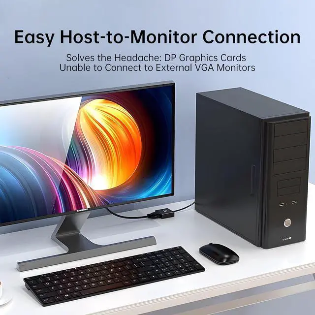 Alt view image 4 of 7 - DisplayPort to VGA Adapter \u2013 HD Video Converter (DP Male to VGA Female), 1080P 60Hz, Plug & Play for Laptop or Desktop to Monitor/Projector