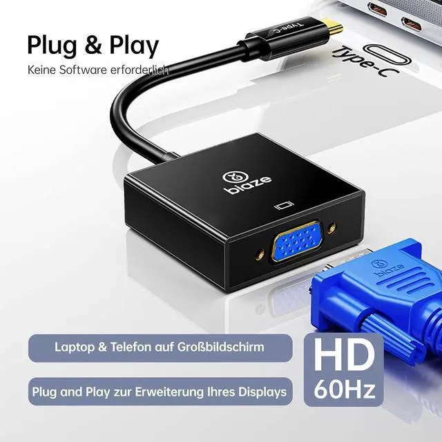 Alt view image 2 of 7 - USB C to VGA Adapter, PlugandPlay Type C to VGA Converter for Phone, Laptops & PC  1080p@60Hz Video Output to TV/Projector