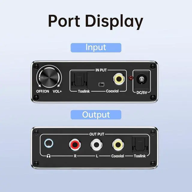 Alt view image 3 of 6 - 192KHz Digital to Analog Audio Converter, Upgrade Volume Adjustable DAC Digital SPDIF Optical to Analog L/R RCA Converter Toslink Optical to 3.5mm Jack Adapter for HDTV, DVD, Blu-Ray Players