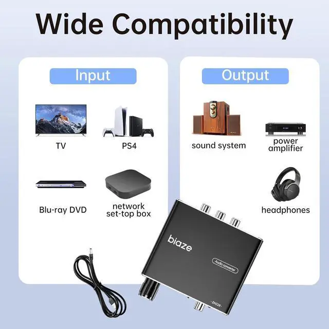 Alt view image 4 of 6 - 192KHz Digital to Analog Audio Converter, Upgrade Volume Adjustable DAC Digital SPDIF Optical to Analog L/R RCA Converter Toslink Optical to 3.5mm Jack Adapter for HDTV, DVD, Blu-Ray Players