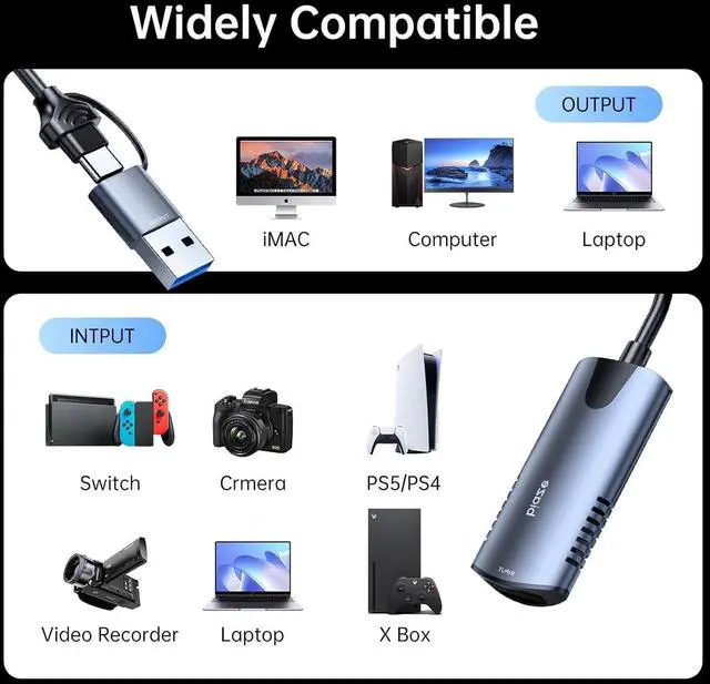 Alt view image 5 of 7 - Video Capture Card, 4K HDMI to USB/USB C Capture Card 1080P 30FPS Video Capture Device for Streaming Game Recording Compatible with PS5, Switch, Laptop, Camera, OBS