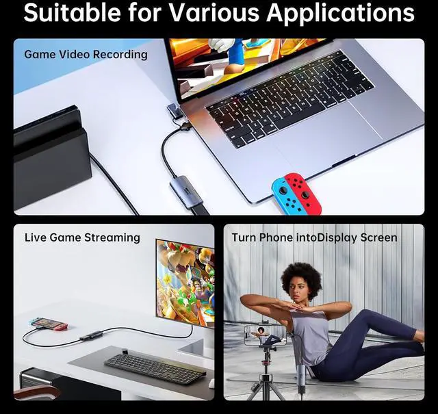 Alt view image 3 of 7 - Video Capture Card, 4K HDMI to USB/USB C Capture Card 1080P 60FPS Video Capture Device for Streaming Game Recording Compatible with PS5, Switch, Laptop, Camera, OBS (High Brush)