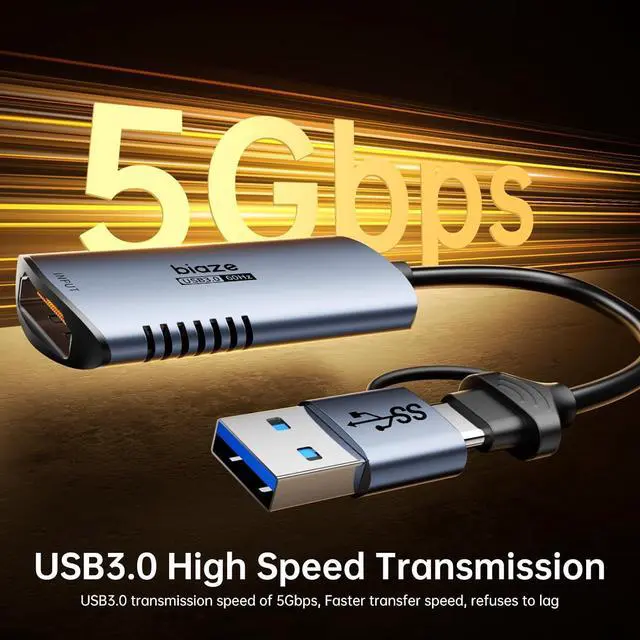 Alt view image 7 of 7 - Video Capture Card, 4K HDMI to USB/USB C Capture Card 1080P 60FPS Video Capture Device for Streaming Game Recording Compatible with PS5, Switch, Laptop, Camera, OBS (High Brush)