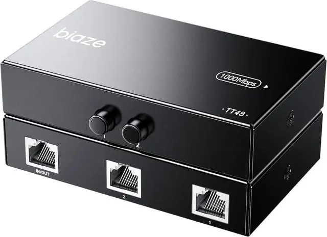 Main image of 2-in 1-Out RJ45 Network Switch, 2x1 / 1x2 Manual LAN Selector for Internet & Network, No Need Plug/Unplug, PC Network Sharing Box for Desktop, Laptop