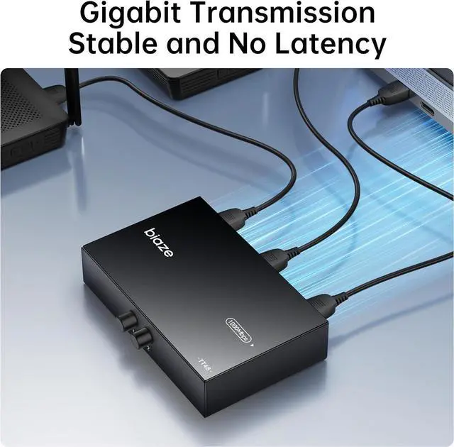 Alt view image 2 of 6 - 2-in 1-Out RJ45 Network Switch, 2x1 / 1x2 Manual LAN Selector for Internet & Network, No Need Plug/Unplug, PC Network Sharing Box for Desktop, Laptop