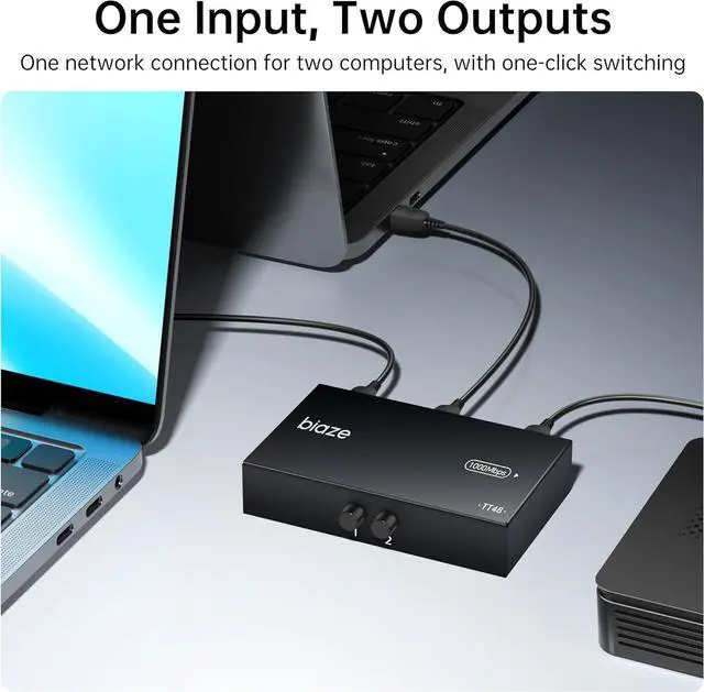 Alt view image 3 of 6 - 2-in 1-Out RJ45 Network Switch, 2x1 / 1x2 Manual LAN Selector for Internet & Network, No Need Plug/Unplug, PC Network Sharing Box for Desktop, Laptop