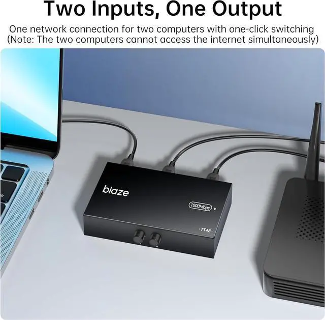 Alt view image 4 of 6 - 2-in 1-Out RJ45 Network Switch, 2x1 / 1x2 Manual LAN Selector for Internet & Network, No Need Plug/Unplug, PC Network Sharing Box for Desktop, Laptop