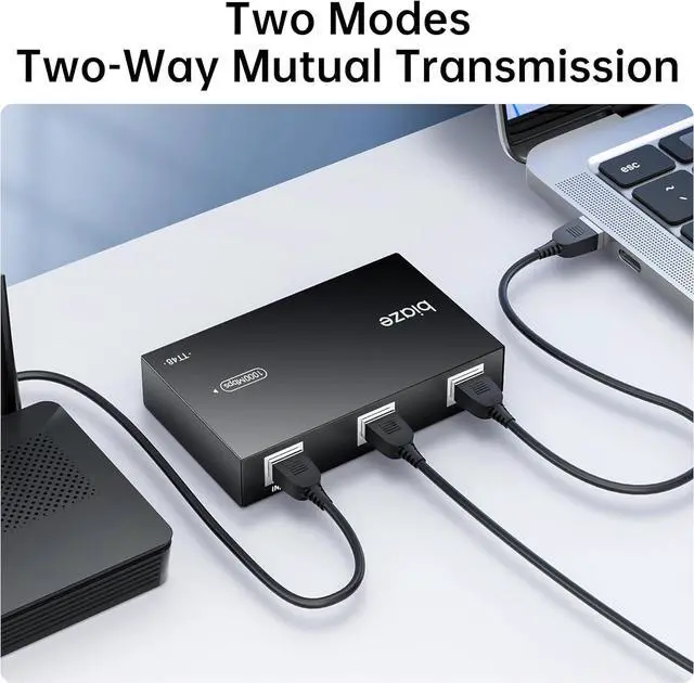 Alt view image 5 of 6 - 2-in 1-Out RJ45 Network Switch, 2x1 / 1x2 Manual LAN Selector for Internet & Network, No Need Plug/Unplug, PC Network Sharing Box for Desktop, Laptop