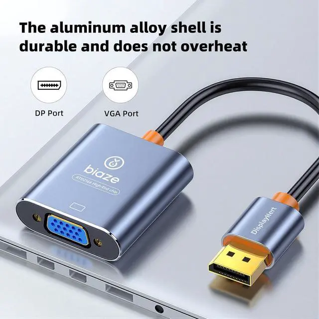 Alt view image 2 of 7 - Active DP to VGA Adapter, DisplayPort to VGA Converter for PC Laptop Monitor Projector, Supports 1920x1080 Full HD Video, Plug and Play