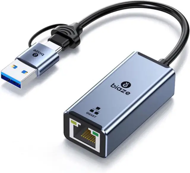 Main image of USB 3.1 USB/Type-C to RJ45 Dual-Port 1000 Megabit Wired Network Adapter, MAC/Windows/Linux/Android Compatible, External Ethernet Converter for Laptops, Desktops, Cell Phones (1Gbps)