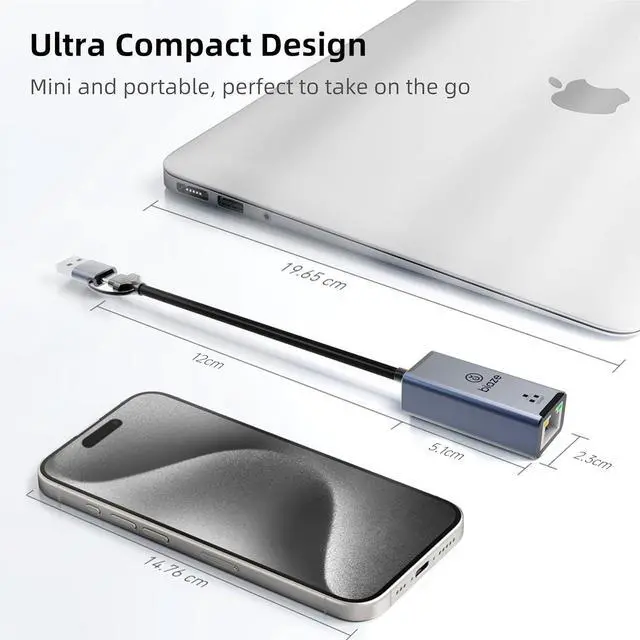 Alt view image 6 of 6 - USB 3.1 USB/Type-C to RJ45 Dual-Port 1000 Megabit Wired Network Adapter, MAC/Windows/Linux/Android Compatible, External Ethernet Converter for Laptops, Desktops, Cell Phones (1Gbps)