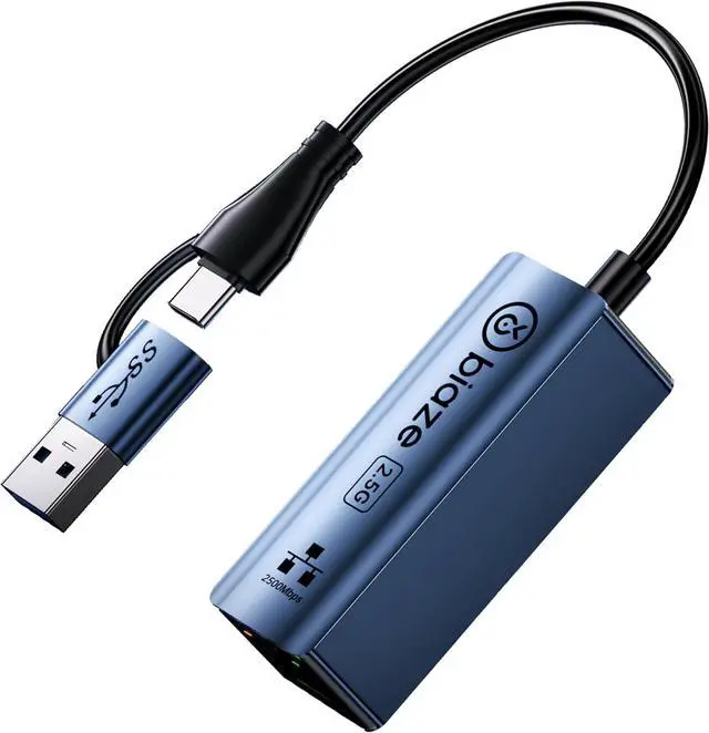Main image of USB 3.1 USB/Type-C to RJ45 Dual-Port 2.5G Gigabit Wired Network Adapter, Compatible with MacBook/Windows/Linux/Android, External Ethernet Converter for Laptops, Desktops, Cell Phones (2.5Gbps)