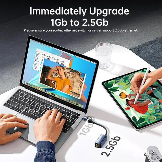 Alt view image 5 of 6 - USB 3.1 USB/Type-C to RJ45 Dual-Port 2.5G Gigabit Wired Network Adapter, Compatible with MacBook/Windows/Linux/Android, External Ethernet Converter for Laptops, Desktops, Cell Phones (2.5Gbps)